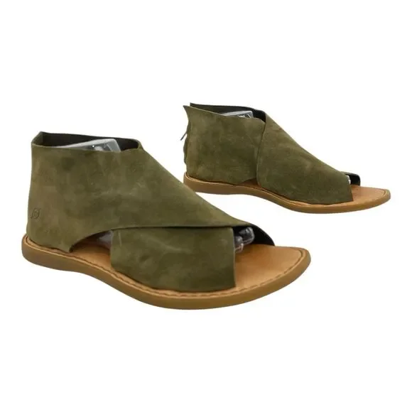 BORN Iwa Comfort Crisscross Flat Sandals Army Green Suede Size 10 - Picture 1 of 9